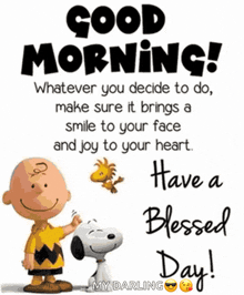 a good morning message with charlie brown and snoopy .