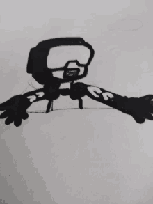 a black and white drawing of a cartoon character with the letters ee on his arm