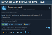 a review for 5d chess with multiverse time travel shows a thumbs up