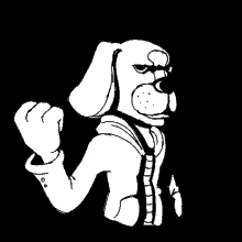 a black and white drawing of a dog with a jacket on