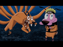 a cartoon of courage the cowardly dog standing next to another cartoon character