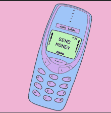 a cartoon drawing of a cell phone that says send money