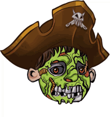 a cartoon drawing of a zombie wearing a pirate hat with a skull and crossbones on it