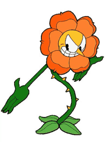 a cartoon illustration of a flower with a yellow face and a green stem .