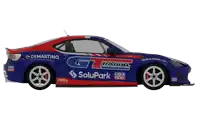 a blue and red racing car with the word solupark on the side