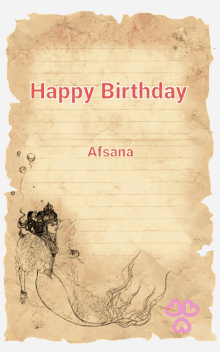 a piece of paper with the name afsana on it