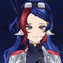 a girl with blue and red hair and a star on her head