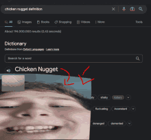 a google search for chicken nugget definition shows a picture of a man