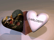 two hearts in a box with one that says carlos on it