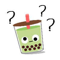 a cartoon illustration of a green drink with bubbles and question marks