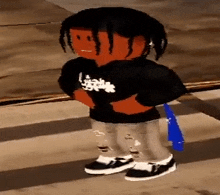 a cartoon character with dreadlocks is standing on a sidewalk .