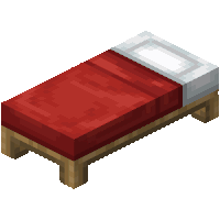 a minecraft bed with a red blanket and a white pillow