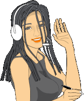 a cartoon of a woman wearing headphones and a microphone