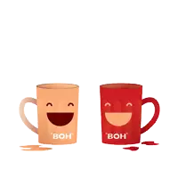 two coffee cups with smiley faces that say boh on them