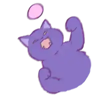 a drawing of a purple cat with a pink circle above its head