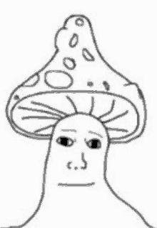 a black and white drawing of a mushroom with a human face on it .