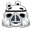 a cartoon pig wearing a storm trooper helmet from star wars .