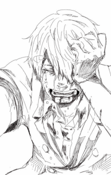 a drawing of a man with blood on his face