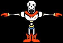 a pixel art drawing of papyrus with his arms outstretched on a black background