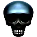 a black skull with sunglasses on it 's eyes and teeth on a white background .