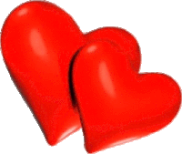 two red hearts on a white background with one being larger than the other