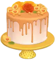 a cake with peach slices and flowers on top