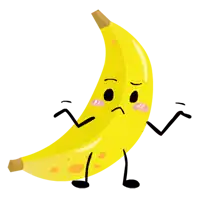 a banana with arms and legs has a sad face on it