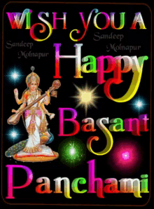 a colorful greeting card wishing you a happy basant panchami