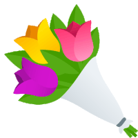 a bouquet of colorful flowers with green leaves