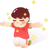 a boy in a red shirt with yellow stars on his head