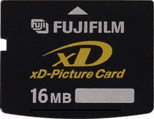 a black fujifilm xd-picture card with 16 mb