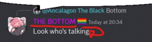 a screenshot of a discord conversation between ancalagon the black bottom and the bottom