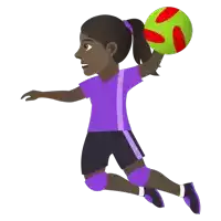 a girl in a purple shirt is holding a green ball in her hand