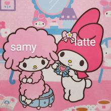 a picture of a sheep and my melody with the words samy and latte written on it