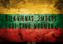 a flag with the words " kiekvienas zmogus turi savo nuomonę " on it