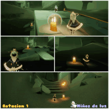 a video game called niños de luz is shown in a collage of pictures