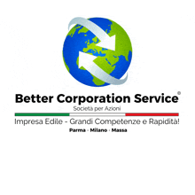 a logo for better corporation service shows a globe and two arrows