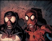 a comic book drawing of a spider man and a venom