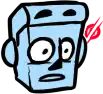 a cartoon drawing of a robot 's face with headphones and a red dart .