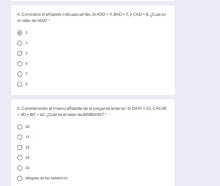 a computer screen with a question in spanish that says " considerando el mismo alfabeto de la pregunta anterior si data = 52 cache "