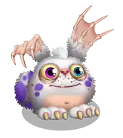 a cartoon bunny with purple spots and clawed wings