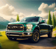 a ford truck is parked on a dirt road