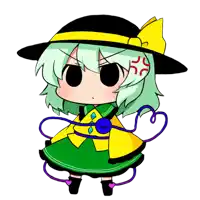 a cartoon of a girl with green hair and a yellow and black hat