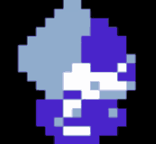 a pixel art of a purple and white object on a black background