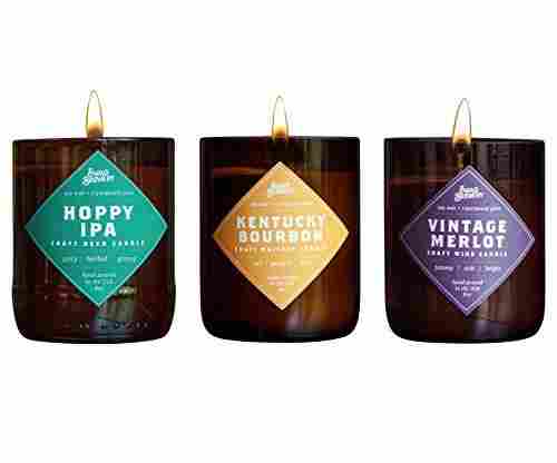 Brew Candle 3-Pack (Hoppy IPA + Kentucky Bourbon + Vintage Merlot) – Hand Poured in USA