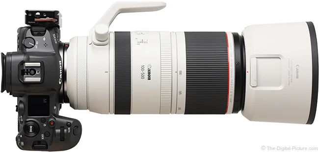 Canon RF 100-500mm F4.5-7.1 L IS USM Lens Top View with Hood