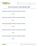 Time Conversions: Years, Months, Days - units-of-measurement - Fourth Grade