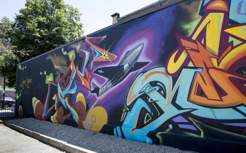 Lynn artists Temp and Relm's mural on Oxford St. (Robin Lubbock/WBUR)