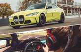 Goodwood virtual vs reality: BMW M4 above person on driving simulator