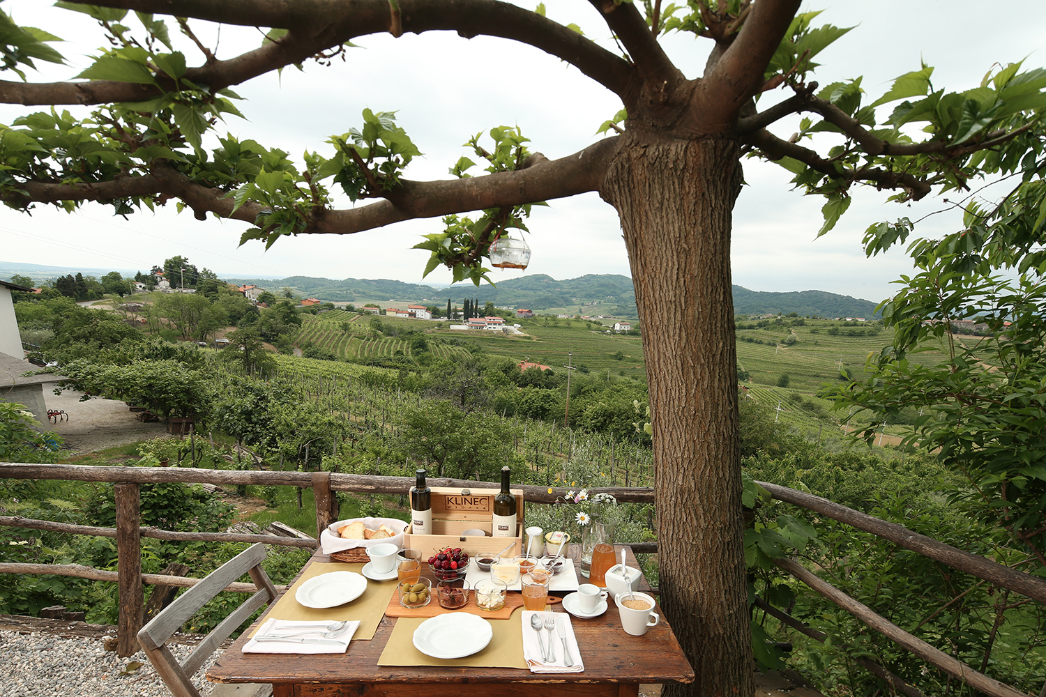 Slovenian orange wine served with food at Klinec in Goriška Brda, Slovenia